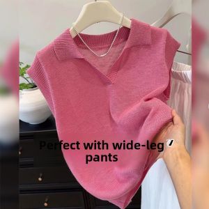 BINKAFENNY | Plus Size Womens Loose Knitted Top Sleeveless Belly Covering Shoulder Appropriate Summer Casual Wear Comfortable Mid-Length