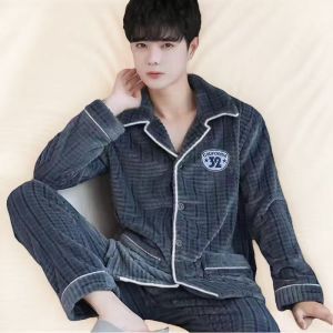 Bộ Đồ Ngủ Lông Cừu Coral Dày Dặn Mùa Đông Cho Nam Quần Dài Ấm Áp Mặc Ở Nhà Quần Ống Đứng Quần Ống Rộng Quần Ống Rộng