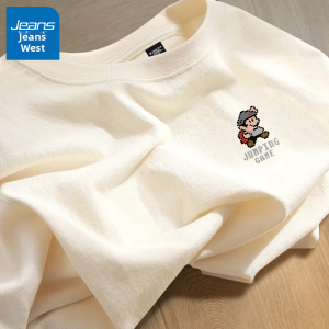 True Weave American Cartoon Long Sleeve Cotton T-Shirt for Men Breathable Casual Base Shirt Deep Grey Autumn New Arrival