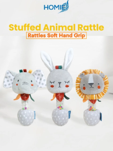 Stuffed Animal Rattle Baby Rattles Soft Hand Grip Baby Toys Shaker Crinkle Squeaky Sensory Travel Accessories