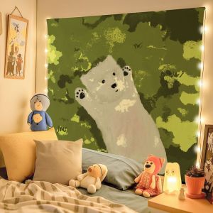 Rừng VIKAMA Reaching Out Tây Nguyên Chó Con Retro Xanh Tấm Thảm Thú Cưng Dễ Thương Treo Tường Trang Trí Cho Phòng Ngủ Phòng Khách