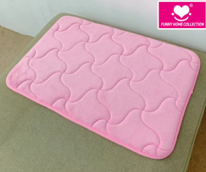 Coral Fleece Cover + Memory Foam (pink) Rectangle Non-Slip Floor Mat For Kitchen or Bathroom