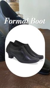 Sepatu pantofel wanita formal boot kulit PDH ukuran jumbo hak tinggi 3cm heels dinas kerja Hitam FOS