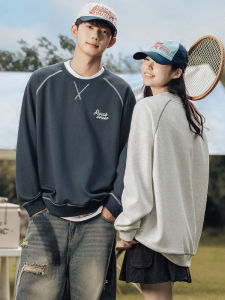 Loose Fit round Neck Sweatshirt Mens Oversize Shoulder Insertion Hoodie Retro Japanese Style Trendy Patchwork Top for Autumn Winter