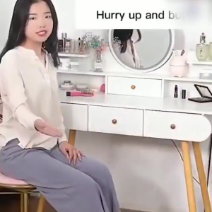 White Dressing Table With Mirror And Light Bedroom Minimalist Modern Ins With Drawer Two Drawers LED Light 80*40*120CM