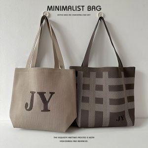 Spring 2025 Womens Large Capacity Knitted Letter Single Shoulder Bag for Work Tote Bag Korean Style Fashionable Casual Handbag
