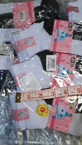 ถุงเท้านักเรียนสีขาวพิ้นเทา 1โหล12 คุ่ size 4-6 5-7 7-9 9-12AVP-6a