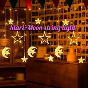 LED Star Moon Curtain String Fairy Lights 8 Modes for EidRamadanChristmasWeddingPartyHomeOuddoorGarden