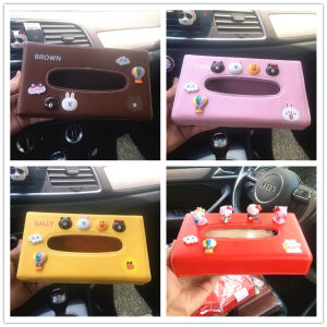 Cute Bear Rabbit Cartoon Creative Car PU Leather Tissue Box Living Room Multi-Function Automobile Accessories Storage Organizer