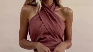 Cropped Top Womens Solid-Colored Cropped Cross-Back Top