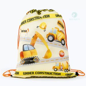GeeParty 1pc Construction Gift Drawstring Backpack String Bag Candy Pouch for Birthday Party Supply