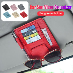 FUVOYA Car Sun Visor Organizer Leather Sunglasses Holder Multi-functional Card Holder Storage Pocket Car Glasses Clip Auto Accessories