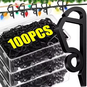 100Pcs Christmas Light Clip Outdoor Gutter Hooks String Lights Wire Hanging Securing Clamp Holder Weatherproof Plastic Decorative Hook