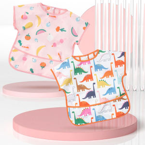 Waterproof Short Sleeve Bibs Children Eating Clothes Cartoon Design Baby Feeding Smock Anti-Dirty Apron for Infants And Toddlers