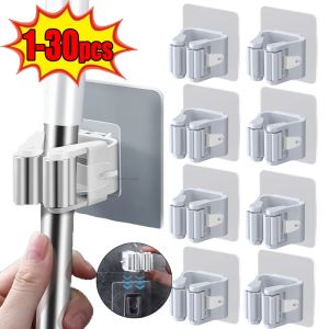 Self-adhesive Mop Holder Broom Stand Wall Mounted Mop Support Sweeping Brush Hook Storage Organizer Bathroom Kitchen Accessories