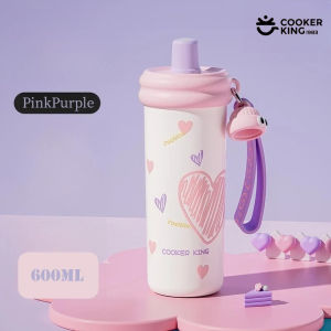 COOKER KING | COOKER KING 600ML Sweet Sugar Color Straw Vacuum Cup Fitness Water Bottle with Straw Lid Student Special Water Bottle Straw Mug