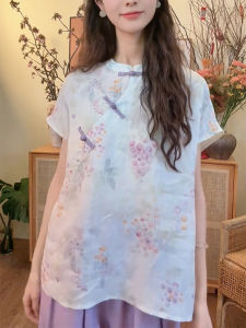 QINGNAER | New Chinese Style Plus Size Elegant Vintage Aesthetic Embroidered Cheongsam Collar Buttoned Shirt