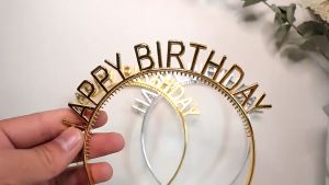 BW-C787 Bando Happy Birthday Silver Anak Bahan Plastik Pesta Ulang Tahun Korean Style / Bendo Wanita Birthday Party Gold Heandband HBD Import