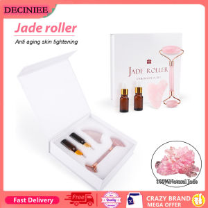 DECINIEE Rose Quartz Jade Roller Natural Jade Gua Sha Gift Set Facial Slimming Face Lifting Jade Stone Massager for Body Neck Face Care