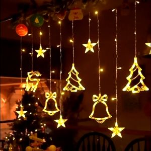 4M 138LED Blingstar Star Curtain Lights 9 Star Multicolor Christmas Lights 8.2ft Connectable Window Lights with Remote Plug In Curtain String Lights for Indoor Outdoor Room Birthday Wedding Party Decor