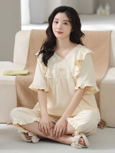 MiiOW | Bộ đồ ngủ cotton mùa hè cho nữ MiiOW Cat Person Áo chui đầu tay ngắn Quần dài đến đầu gối Mùa hè ngọt ngào Bộ đồ mặc nhà cỡ lớn