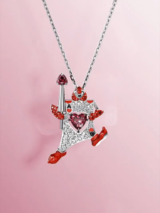 💖Swarovski💖(New) Alice in Wonderland playing card red gemstone pendant necklace S925 sterling silver womens fashion necklace hypoallergenic non-allergenic Valentines Day gift birthday gift for girlfriend bestie