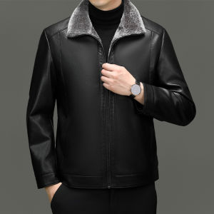 Winter Genuine Leather Mens Slim Fit Beige Sheepskin Jacket for Business Casual With Fleece Lining and Zipper Details