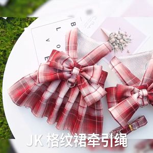 Set đầm sọc kèm dây dắt cùng tông màu cho thú cưng dạo phố (mẫu mới) - Love Pets Shop