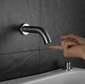 304 stainless steel wall-mounted faucet SUS304 kitchen bathroom wall faucet single cold 304 kitchen faucet Push switch