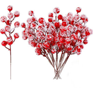 10/20Pcs Artificial Snow Frosted Holly Berry Stem Christmas Tree Decoration for Home Wedding Ornaments DIY Wreath Accessories