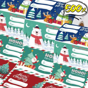 🎄Ready Stock🎄500PCS/Roll Christmas Gift Tags Christmas Gift Sticker Multiple Types Sealing Paster for Presents Wrapping Santa Name Tag Decor