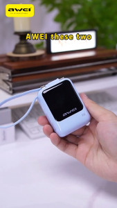 【3C Certified】Awei 01PD 10000mAh Powerbank 40W Fast Charging Power Bank Built-In Cable Mini Pawer Bank Awei Powerbank