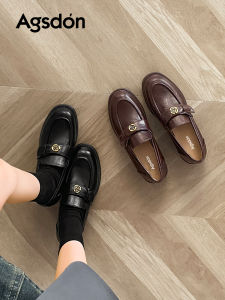 Agsdon | Black Thick-Sole British Style Loafers Women