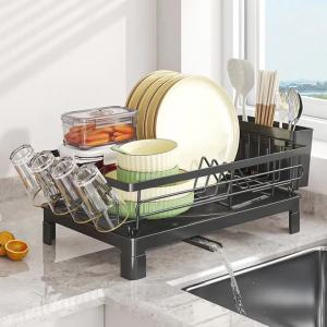 Metal Dish Drying Rack with Cup & Utensil Holders Large Capacity Space-Saving Kitchen Sink Organizer