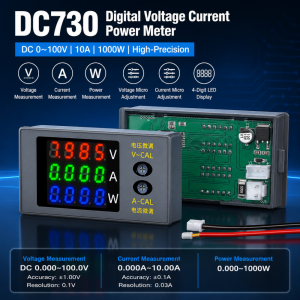 DC730 Four-digit Voltmeter Ammeter and Wattmeter DC 0~100V 10A 1000W with Fine-tuning of Voltage and Current