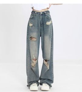 Distressed High Waist Loose Womens Jeans Ripped Pants Relaxed Fit Casual Trousers Baggy Wide Streetwear Fashion Womens Pants