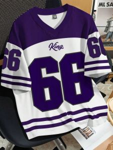 2025 Summer new mens 66 Letter King Printed T-shirt Mens short sleeve sportswear Football T-shirt Vintage T-shirt mens clothi