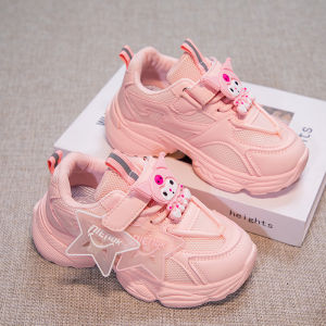 Kurumi Girls Shoes Spring 2025 New Style Black Kids Sports Shoes Breathable Mesh Large Childrens Dad Shoes Anti-slip Wear-resistant