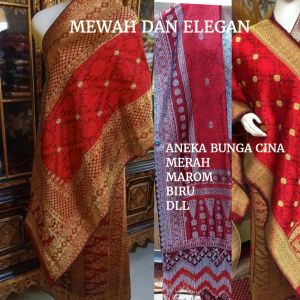 Songket Palembang cantik bagus benang emas mengkilap kain tenun bunga cina