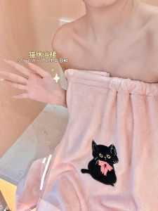 Retro Black Cat Coral Fleece Absorbent Bath Skirt Large Towel Student Dormitory Bath Towel Towel Set Can Wear Home Textile
