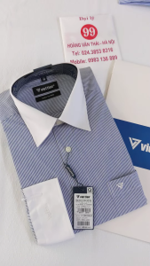 [Việt Tiến Sale] Sơ Mi Dài Tay - Regular (Suông) - Vạt Bầu - Kẻ sọc xanh sẫm - size 39