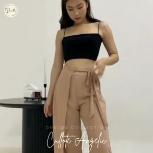 Dneeds - Angelic Long Pants Cullote Side Layer Highwaist Ribbon - Celana Kulot Wanita - Celana Kerja Wanita High Waist