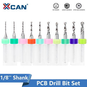 XCAN 10pcs PCB Drill Bit Set 0.1-3.175mm Carbide Micro Drills CNC Drilling Bits For Printed Circuit Board 1/8" Shank