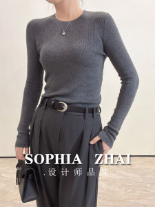 เสื้อสเวตเตอร์ถักคอตั้งทรงเข้ารูปสำหรับผู้หญิง ผ้าขนสัตว์เนื้อนุ่ม ทรงเข้ารูป แขนยาว ปกติ ปกติ คอตั้ง สีพื้น เสื้อชั้นใน