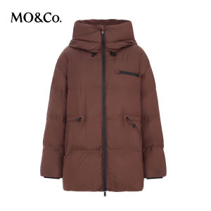 White Goose down Puffer Jacket High Collar Hooded Drawstring Light Warm No Duckling MO&Co Street Style Womens Coat