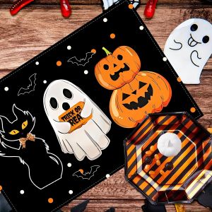 VIKAMA Halloween Ghost-Themeed Placemats Thiết Kế Bí Ngô Cho Gia Đình Ngộ Nghĩnh Bàn Ăn Nhà Hàng Nhà Bếp Hình Chữ Nhật Thảm & Miếng Lót Vải
