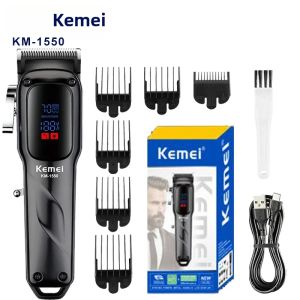 Kemei | Tông Đơ Cắt Tóc Chuyên Nghiệp Kemei KM-1550 Dành Cho Nam Không Dây USB Màn Hình LED Hiển Thị 7000 Vòng/phút Tông Đơ Cắt Tóc Với 5 Lưỡi Dao Có Thể Điều Chỉnh