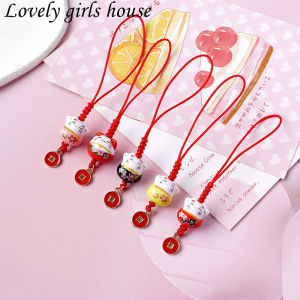 Lovely girls house Japanese Cute Lucky Cat Keychain for Women Girls Phone Pendant Cars Bags Cartoon Charms Neko Keyring Couple Pray Gifts