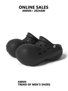 Amnn South Korea Walking in the Waves Hole Shoes Womens Summer Outwear Thick Sole Height Increasing Breathable Two-Way Wear Fashion Big Toe Beach Sandals