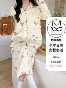 Pure Cotton Maternity Nightgown with Chest Pad Thin Spring Summer Autumn Cotton Gown for Nursing Mothers Delivery Room Use